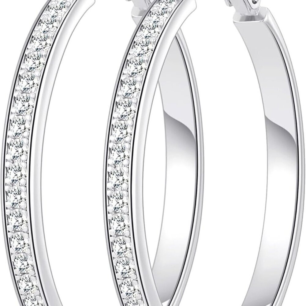 Large Silver Hoop Earrings 70mm Sparkly CZ Hypoallergenic Jewelry Gift